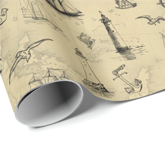 Sailing Ships and Lighthouses Pattern Cadeaupapier (Rol Hoek)