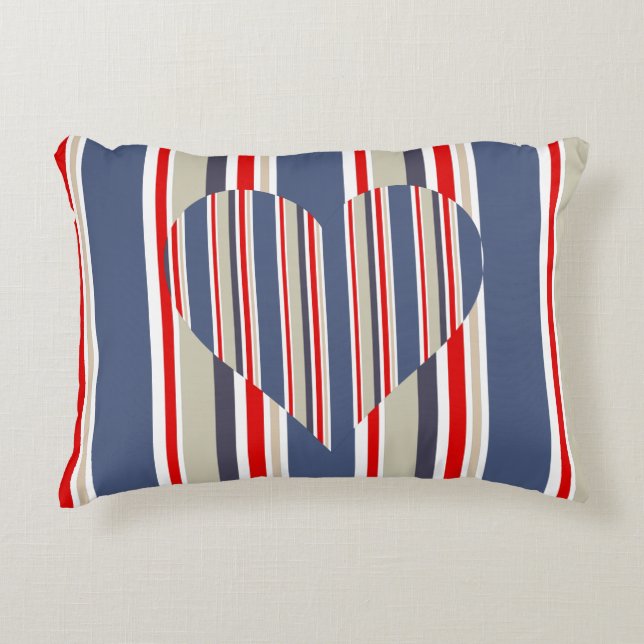 Sailing Stripes and Love Heart Nautical Accent Kussen (Voorkant)