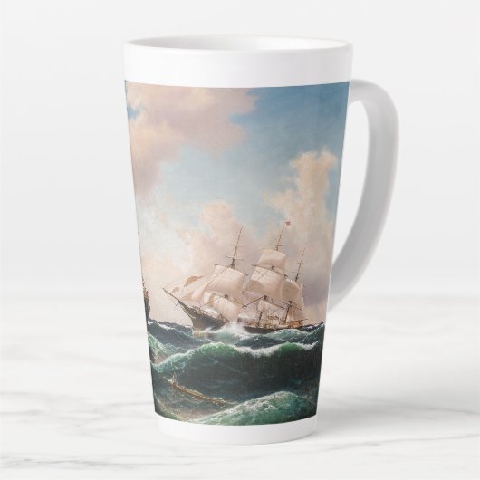 Sailing Tall Clipper verzendt oceaangolven latte M Latte Mok (Rechterhoek)