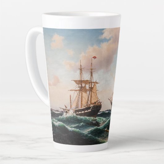 Sailing Tall Clipper verzendt oceaangolven latte M Latte Mok (Linkerhoek)
