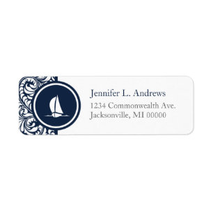 Sailing Theme Navy Damask Adresetiketten Etiket