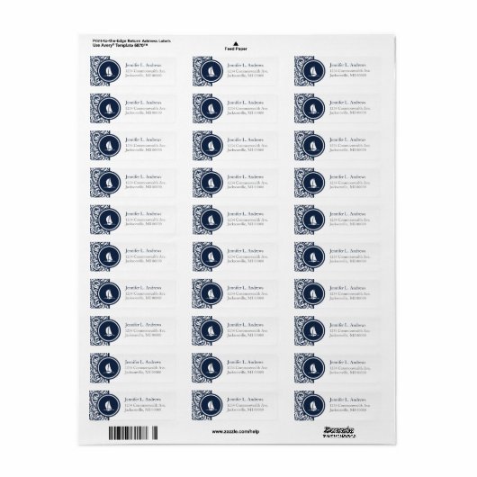 Sailing Theme Navy Damask Adresetiketten Etiket (Full Sheet)