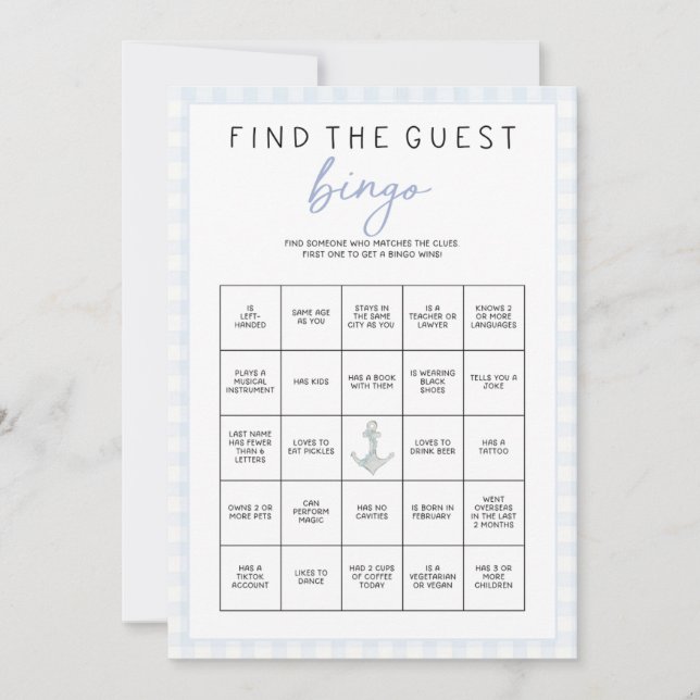 Sailing Themed Baby Shower Game - Guest Bingo (Voorkant)