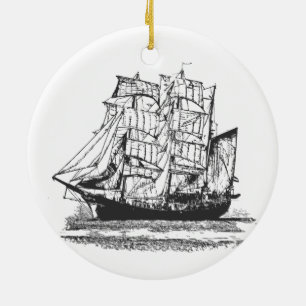 Sailing van de lijntekening van het vaartuig: wind keramisch ornament