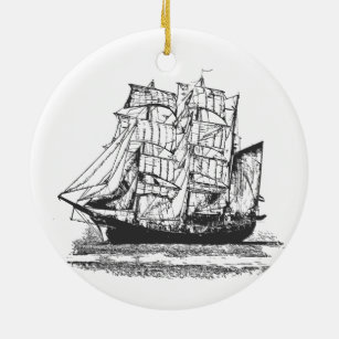 Sailing van de lijntekening van het vaartuig: wind keramisch ornament