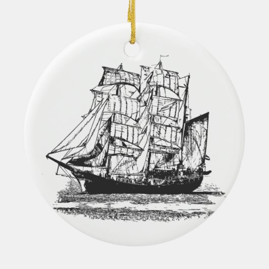 Sailing van de lijntekening van het vaartuig: wind keramisch ornament (Achterkant)