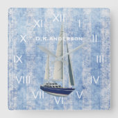 Sailing Yacht Clock Blue and White Vierkante Klok (Voorkant)