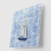 Sailing Yacht Clock Blue and White Vierkante Klok (Hoek)