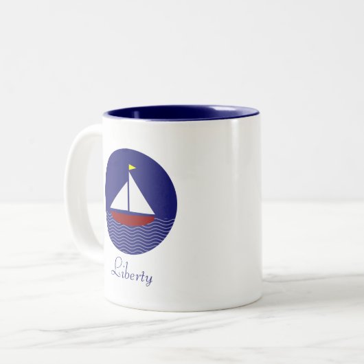 Sailing Yacht & Liberty Calligraphy Tweekleurige Koffiemok (Voorkant links)