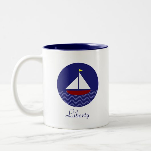 Sailing Yacht & Liberty Calligraphy Tweekleurige Koffiemok (Links)