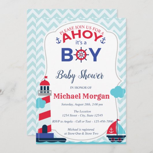 Sailor, Ahoy... Het is een Baby shower. Kaart (Voorkant / Achterkant)