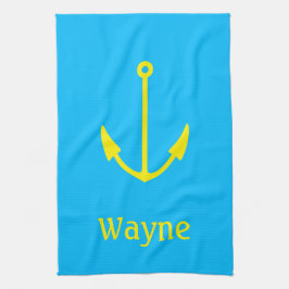 Sailor Anchor Blue Boat (Naam) Geel Theedoek