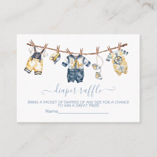 Sailor Baby shower Clothesline Luier Raffle Informatiekaartje (Voorkant)
