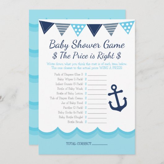 Sailor Baby Shower – The Price is Right Game Progr Programmakaart (Voorkant / Achterkant)