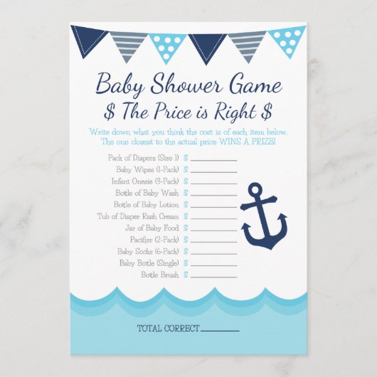 Sailor Baby Shower – The Price is Right Game Progr Programmakaart (Voorkant)