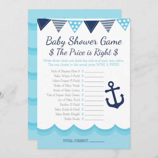 Sailor Baby Shower – The Price is Right Game Programmakaart (Voorkant / Achterkant)