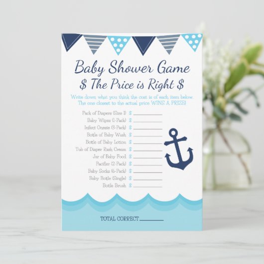 Sailor Baby Shower – The Price is Right Game Programmakaart (Staand voorkant)