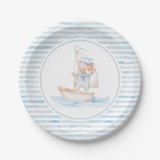 Sailor Bear Blue Stripe Birthday Papieren Bordje (Voorkant)
