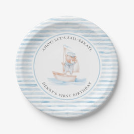 Sailor Bear Blue Stripe Birthday Papieren Bordje