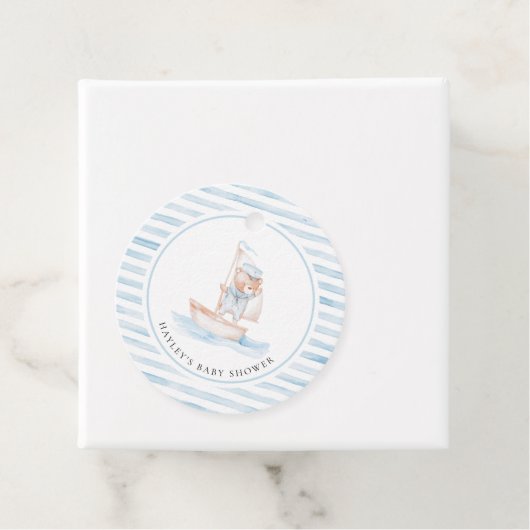 Sailor Beer Blue Stripe Baby shower Bedankjes Labels (In situ)