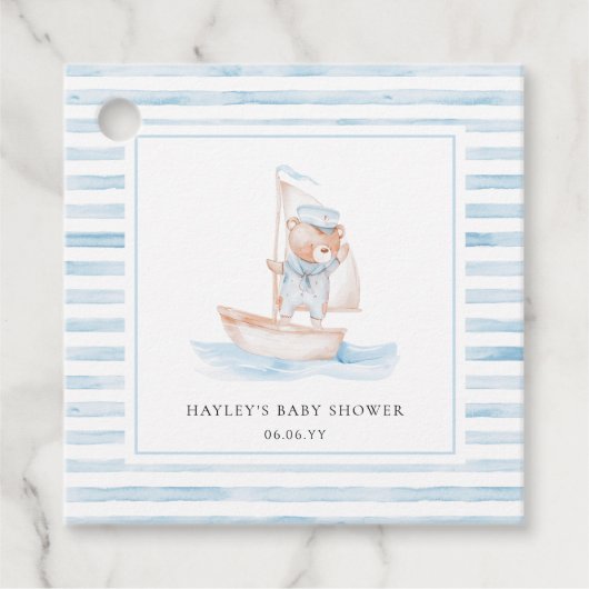Sailor Beer Blue Stripe Baby shower Bedankjes Labels (Voorkant)