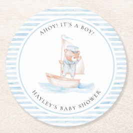 Sailor Beer Blue Stripe Baby shower Ronde Kartonnen Onderzetter