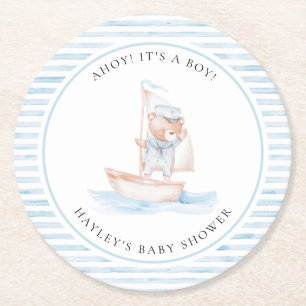 Sailor Beer Blue Stripe Baby shower Ronde Kartonnen Onderzetter