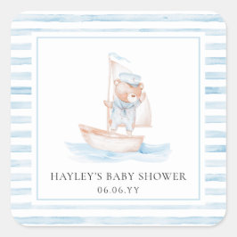 Sailor Beer Blue Stripe Baby shower Vierkante Sticker