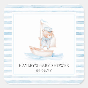 Sailor Beer Blue Stripe Baby shower Vierkante Sticker