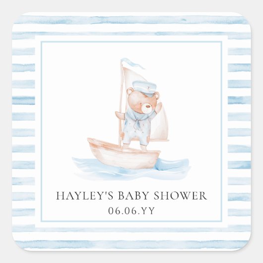 Sailor Beer Blue Stripe Baby shower Vierkante Sticker (Voorkant)