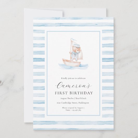 Sailor Beer Blue Stripe eerste verjaardag Kaart (Voorkant)