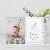 Sailor Beer Blue Stripe Foto Eerste Verjaardag Kaart (Staand voorkant)