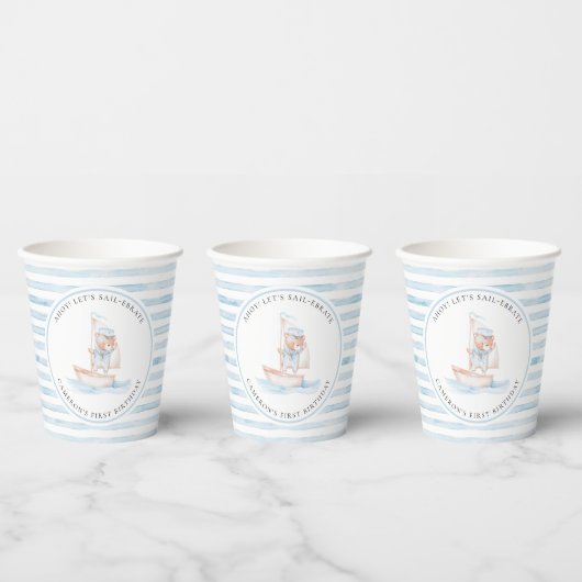 Sailor Beer Blue Stripe Verjaardag Papieren Bekers (Multi)