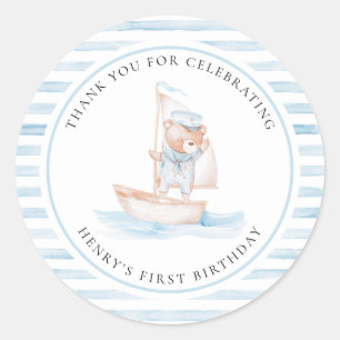 Sailor Beer Blue Stripe Verjaardag Ronde Sticker