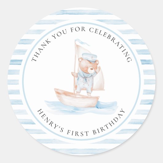 Sailor Beer Blue Stripe Verjaardag Ronde Sticker (Voorkant)