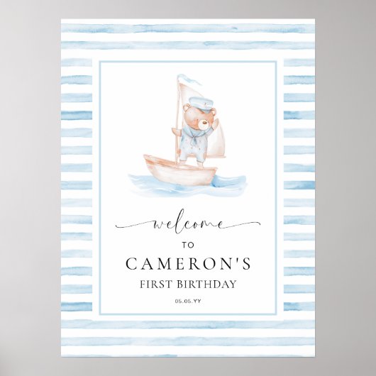 Sailor Beer Blue Stripe Welkom Poster (Voorkant)