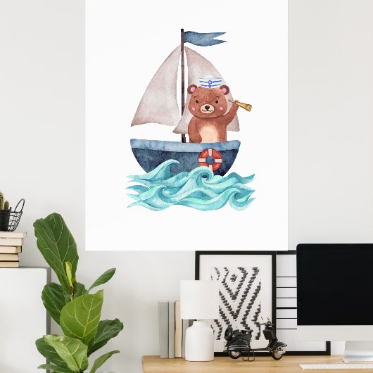 Sailor Beer Boat Waves Nautical Summer Boy Nursery Poster (Thuiskantoor)