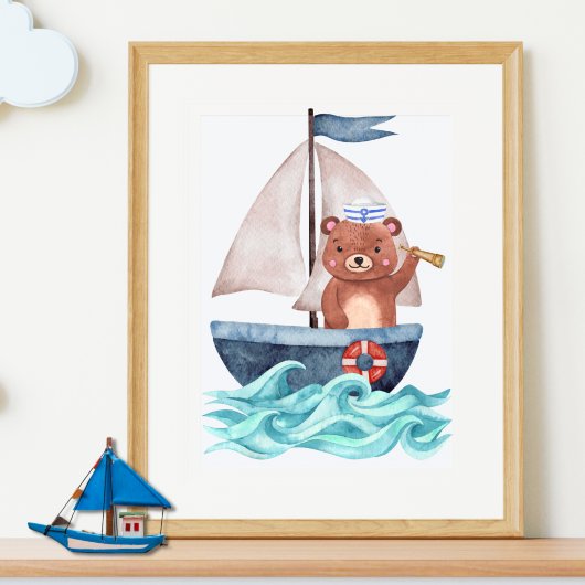 Sailor Beer Boat Waves Nautical Summer Boy Nursery Poster