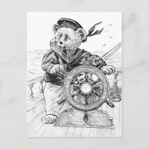 Sailor Beer Sam Steering Ship in Zee Briefkaart