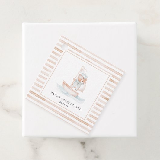 Sailor Beer Tan Stripe Baby shower Bedankjes Labels (In situ)