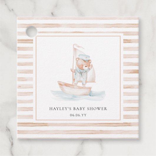 Sailor Beer Tan Stripe Baby shower Bedankjes Labels (Voorkant)