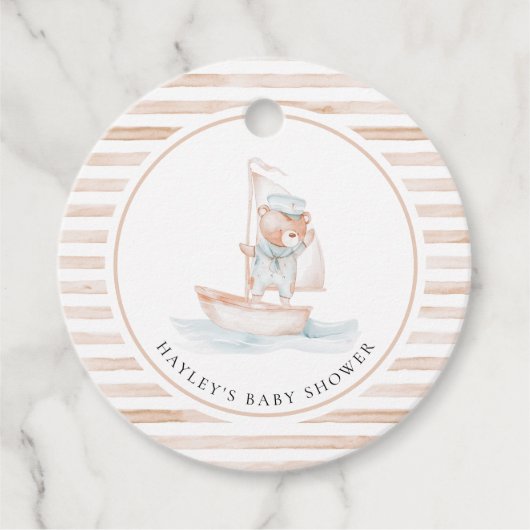 Sailor Beer Tan Stripe Baby shower Bedankjes Labels (Voorkant)