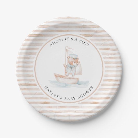 Sailor Beer Tan Stripe Baby shower Papieren Bordje (Voorkant)