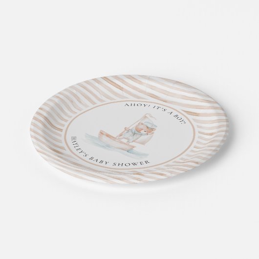 Sailor Beer Tan Stripe Baby shower Papieren Bordje (Gekanteld)