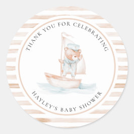 Sailor Beer Tan Stripe Baby shower Ronde Sticker