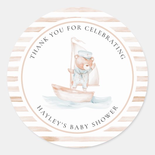 Sailor Beer Tan Stripe Baby shower Ronde Sticker (Voorkant)