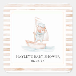 Sailor Beer Tan Stripe Baby shower Vierkante Sticker