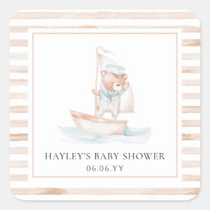Sailor Beer Tan Stripe Baby shower Vierkante Sticker
