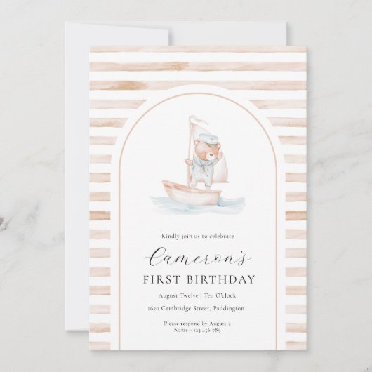 Sailor Beer Tan Stripe Eerste Verjaardag Arch Kaart (Voorkant)