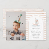 Sailor Beer Tan Stripe Foto Eerste Verjaardag Kaart (Voorkant / Achterkant)